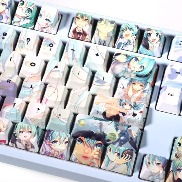 108 key Japanese Anime Cute Hatsune Keycap PBT Sublimation Cherry Highly Mechanical Keyboard Keycap DIY for 2 - Anime Keycaps