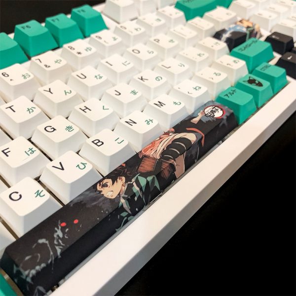 Anime Demon Slayer Design Green Tanjiro Keycap Personality Design Cherry Profile PBT Five sided Sublimation 104 1 - Anime Keycaps