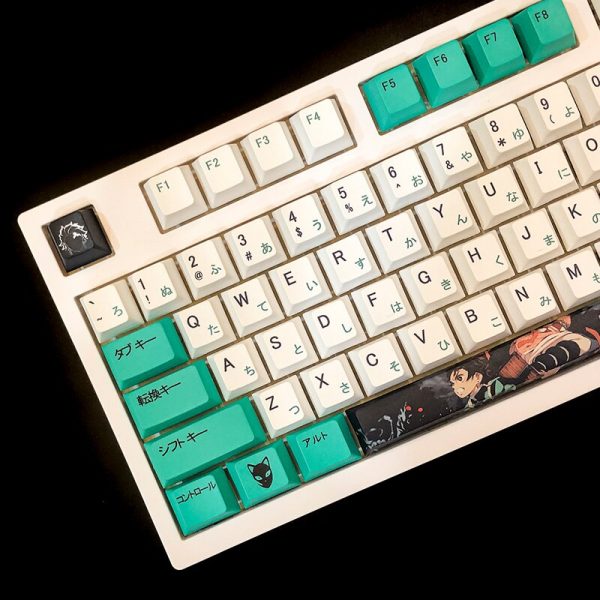 Anime Demon Slayer Design Green Tanjiro Keycap Personality Design Cherry Profile PBT Five sided Sublimation 104 4 - Anime Keycaps