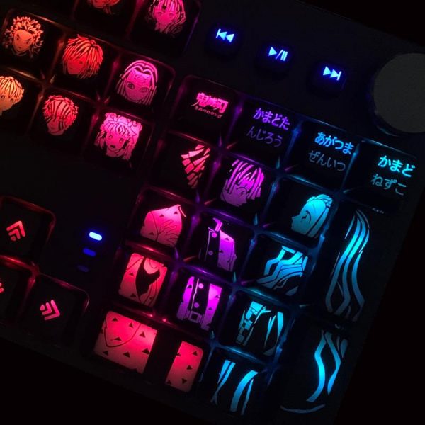 DIY Macro Programming Mechanical Keyboard RGB Translucent Keycaps For Anime Demon Slayer Hot Swap Silver Purple 4 - Anime Keycaps