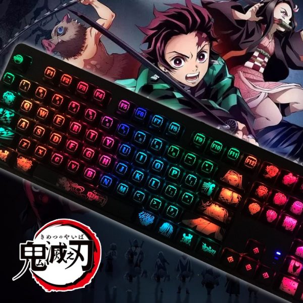 DIY Macro Programming Mechanical Keyboard RGB Translucent Keycaps For Anime Demon Slayer Hot Swap Silver Purple - Anime Keycaps