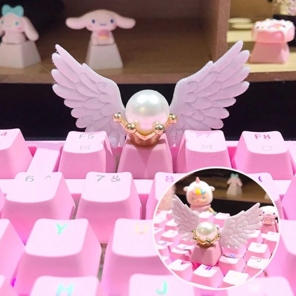 Personalized Keycap Beautiful Girl Angel Wings Pink Cute Girl Cross Axis Mechanical Keyboard Gift Custom Key - Anime Keycaps