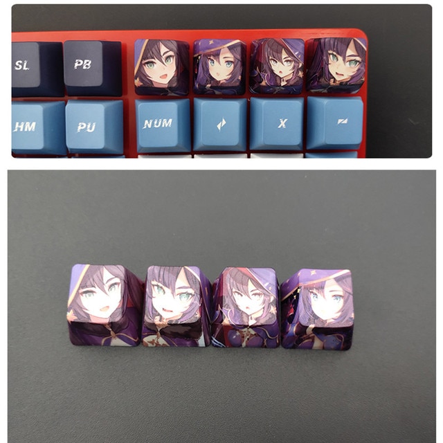 4pcs Game Anime Characters Personality Keycap Genshin Impact PBT Sublimation R4 Cherry OEM Profile Mechanical Keyboard 2.jpg 640x640 2 - Anime Keycaps