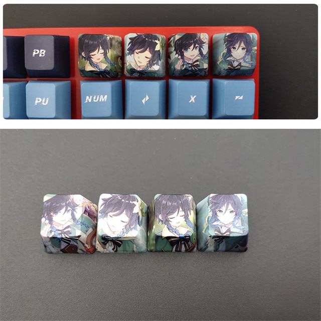 4pcs Game Anime Characters Personality Keycap Genshin Impact PBT Sublimation R4 Cherry OEM Profile Mechanical Keyboard 21.jpg 640x640 21 - Anime Keycaps