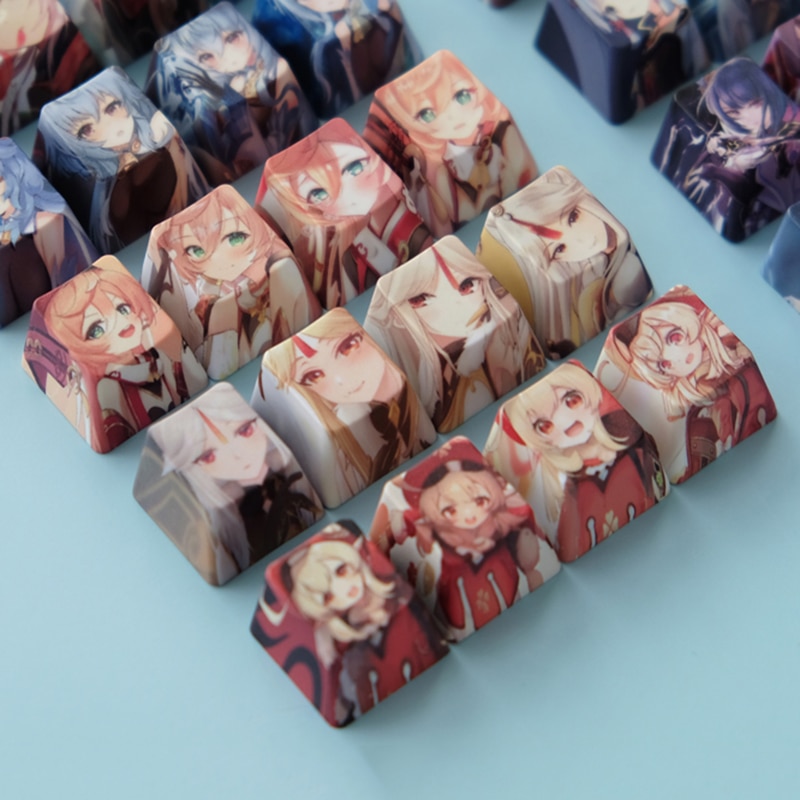 4pcs Game Anime Characters Personality Keycap Genshin Impact PBT Sublimation R4 Cherry OEM Profile Mechanical Keyboard 3 - Anime Keycaps