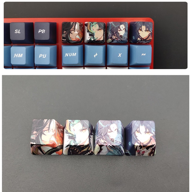 4pcs Game Anime Characters Personality Keycap Genshin Impact PBT Sublimation R4 Cherry OEM Profile Mechanical Keyboard 4.jpg 640x640 4 - Anime Keycaps