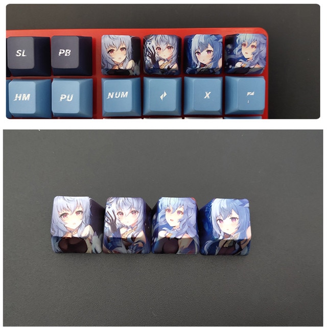 4pcs Game Anime Characters Personality Keycap Genshin Impact PBT Sublimation R4 Cherry OEM Profile Mechanical - Anime Keycaps