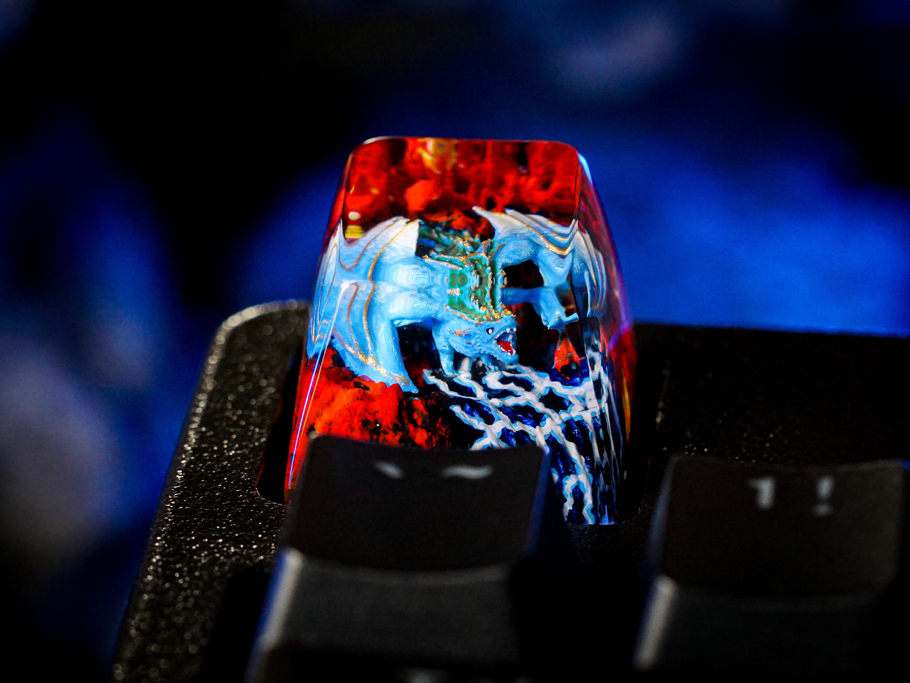 Blue Fire Dragon, Artisan Keycap, Resin Keycap, Esc Keycap, SA Profile Keycap, Resin Keycap, Handmade Gift