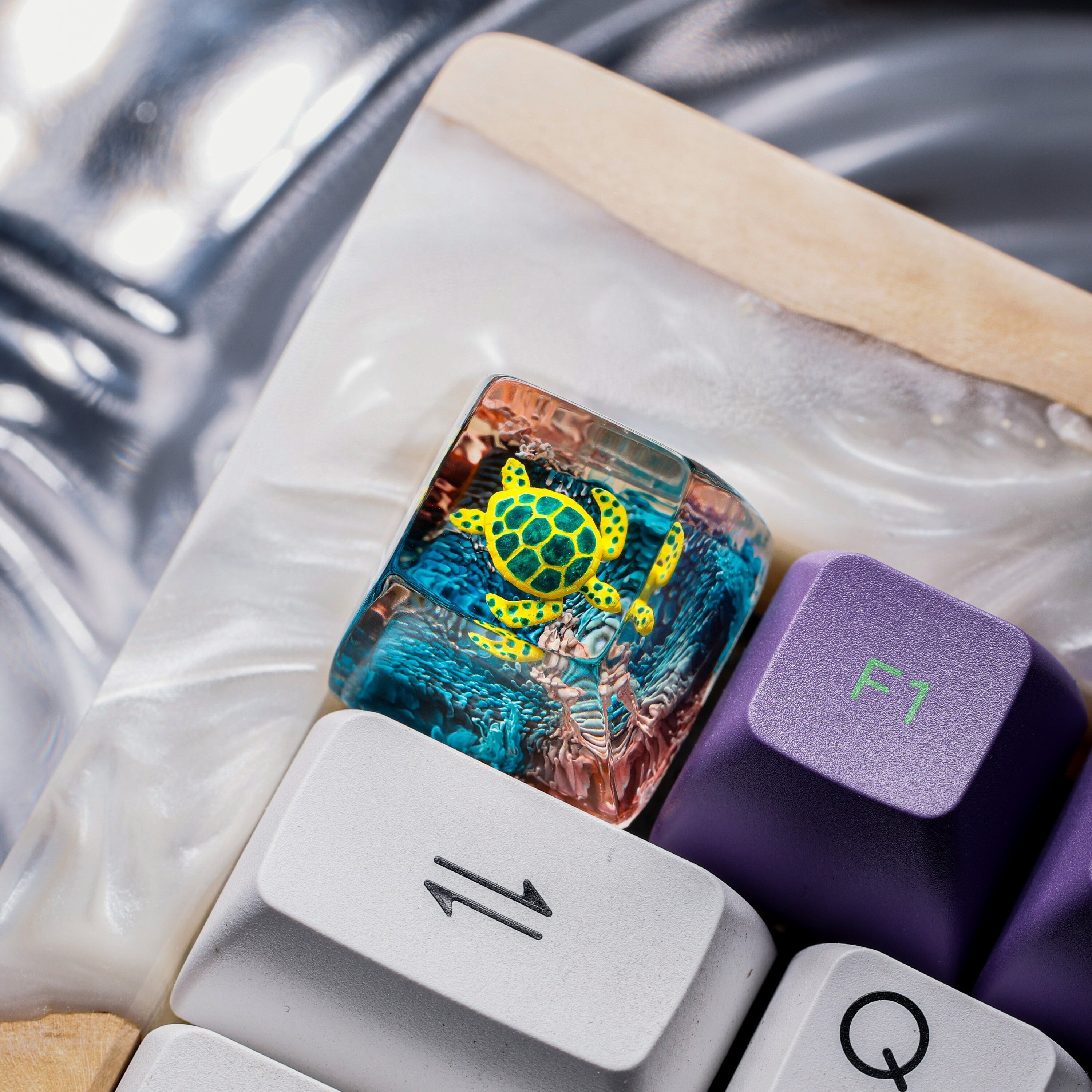 Turtle Keycap, Sea Turtle Keycap, Blue Ocean Keycap, SA Profile Keycap, Aquatic Creature Keycap, Handmade Gift