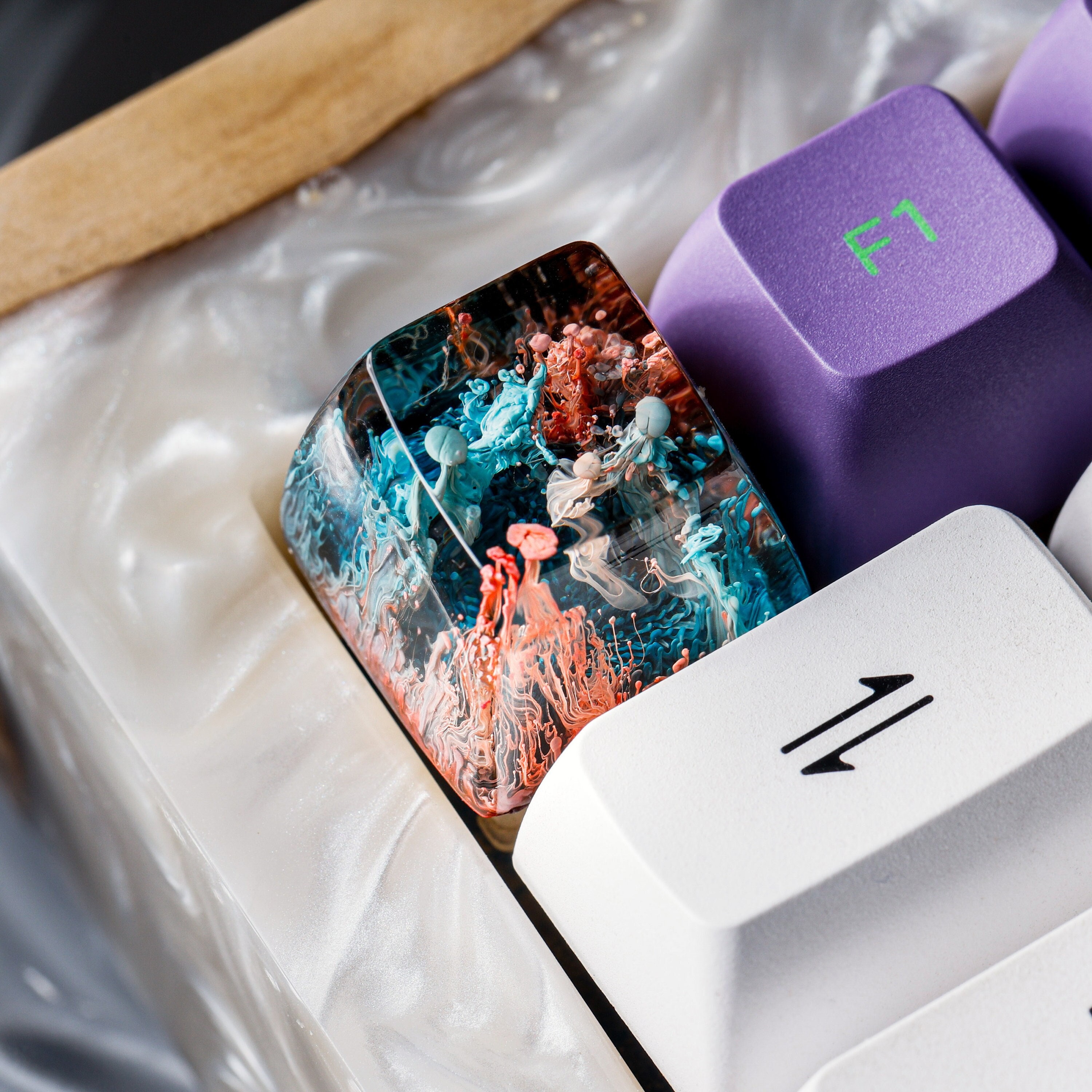Coral Keycap, Red & Blue Ocean Keycap, Artisan Keycap, Keycap for MX Cherry Switches Keyboard, Handmade Gift