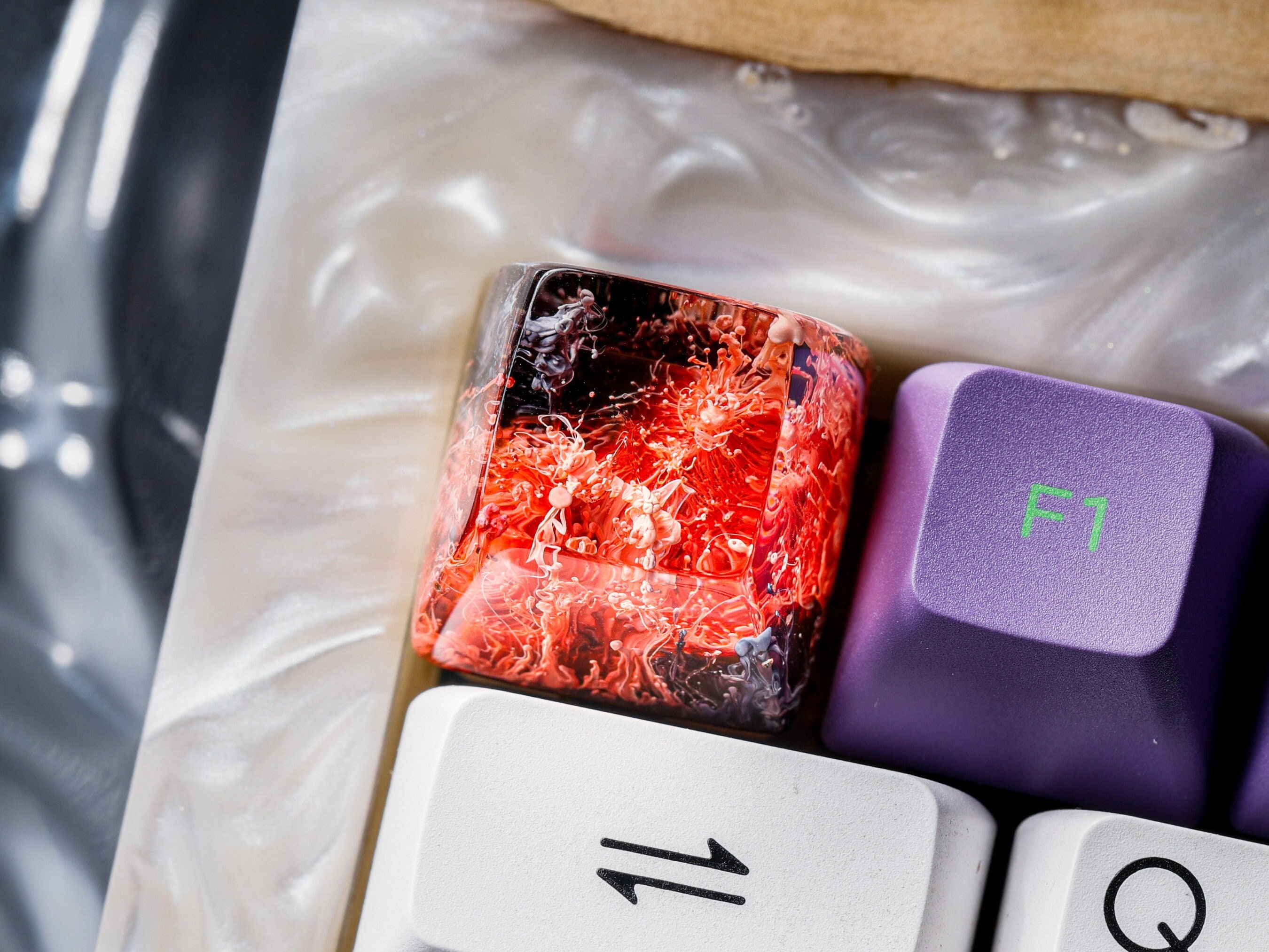 Orange and Black Coral Keycap, Ocean Keycap, Artisan Keycap, Keycap for MX Cherry Switches Keyboard, Handmade Gift