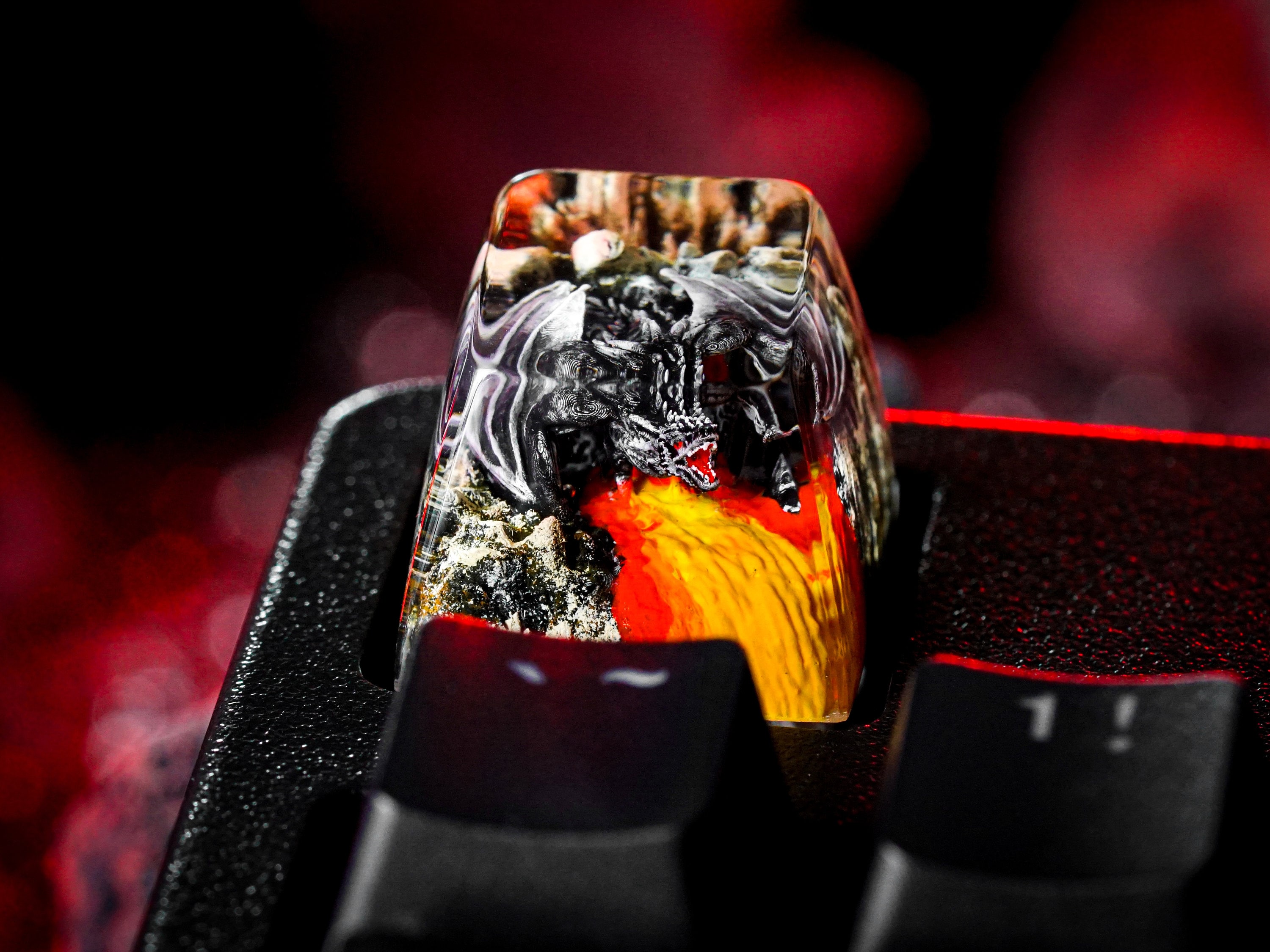 Dark Fire Dragon Keycap, Artisan Keycap, Dragon Keycap, Resin Keycap, Keycap for Cherry MX Keyboard, Gift for Him
