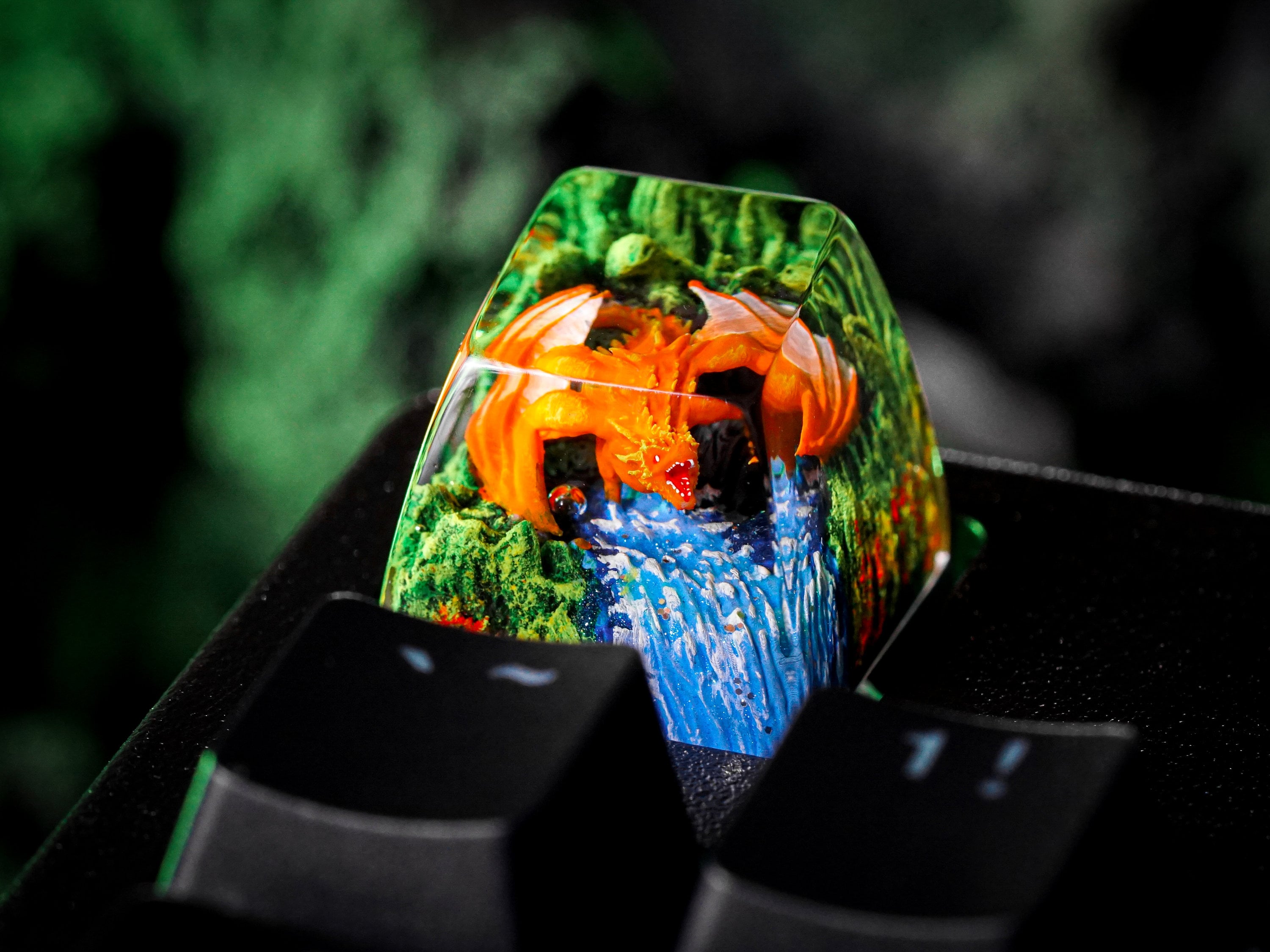 Orange Dragon Keycap, Artisan Keycap, SA Profile Keycap, Resin Keycap, Keycap for Cherry MX Keyboard, Handmade Gift