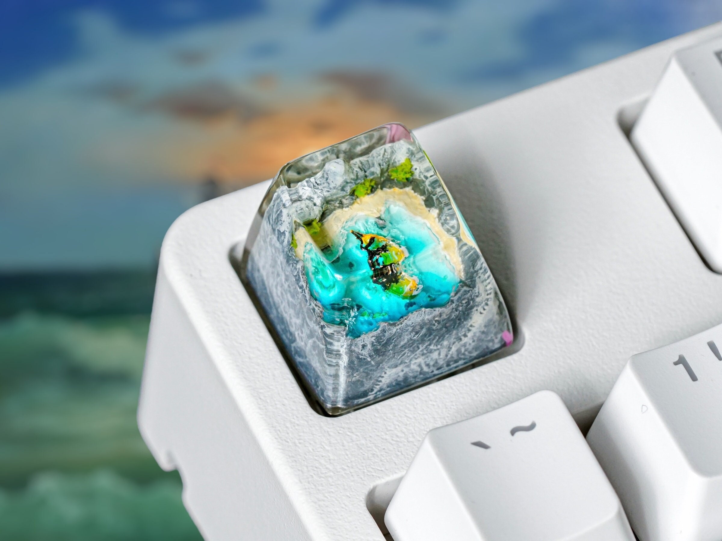 Navagio Beach Keycap, Landscape Keycap, Artisan Keycap, Keycap for MX Cherry Mechanical Keyboard, Handmade Gift