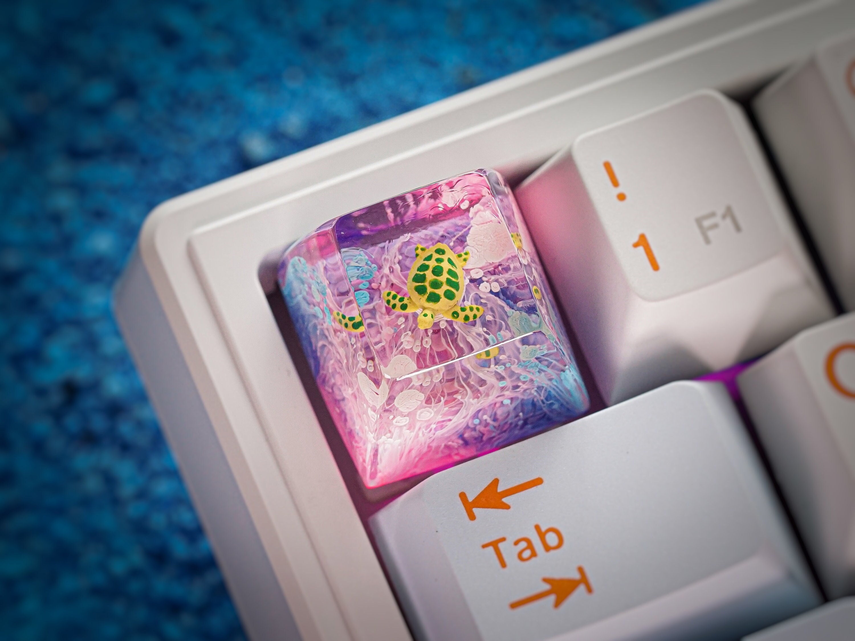 Turtle Keycap, Sea Turtle Keycap, Artisan Keycap, Pink Coral Keycap, Resin Keycap for Cherry MX Keycap