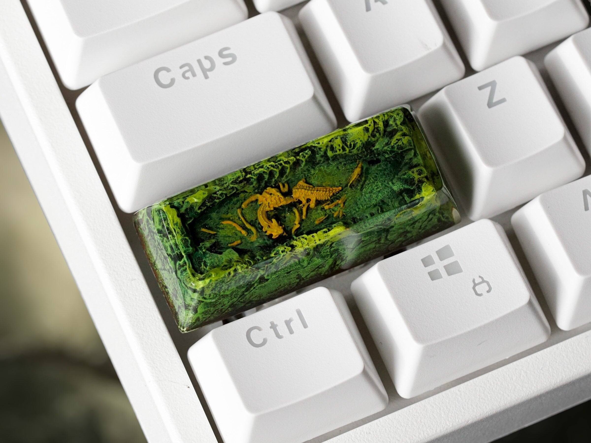 Dinosaur Fossil Keycap, Yellow Dinosaur Shift Keycap, Artisan Keycap, Keycap for MX Cherry Mechanical Keyboard, Handmade Gift
