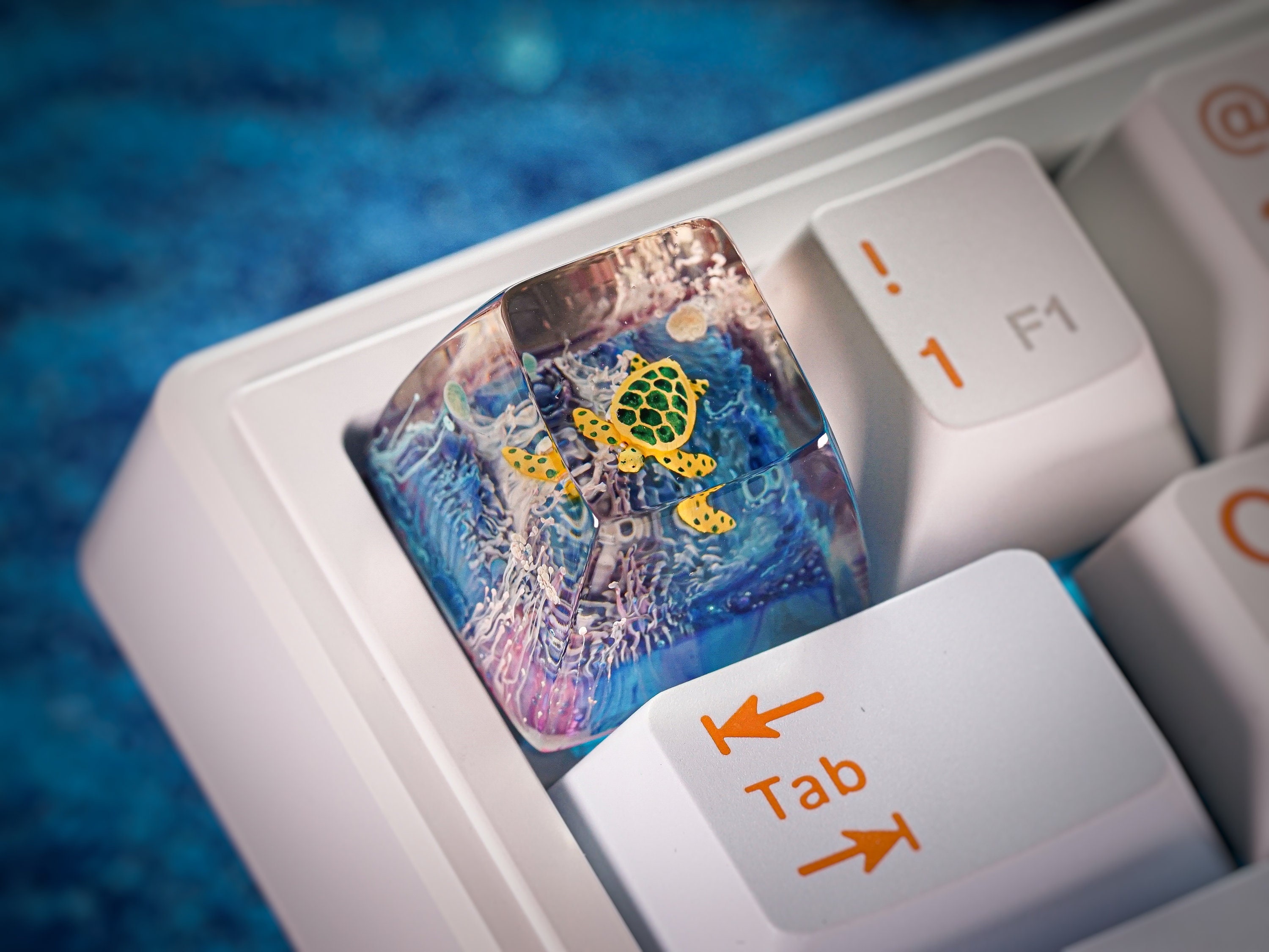 Turtle Keycap, Pink and Blue Turtle, Blue Ocean Keycap, SA Profile Keycap, Aquatic Creature Keycap, Handmade Gift