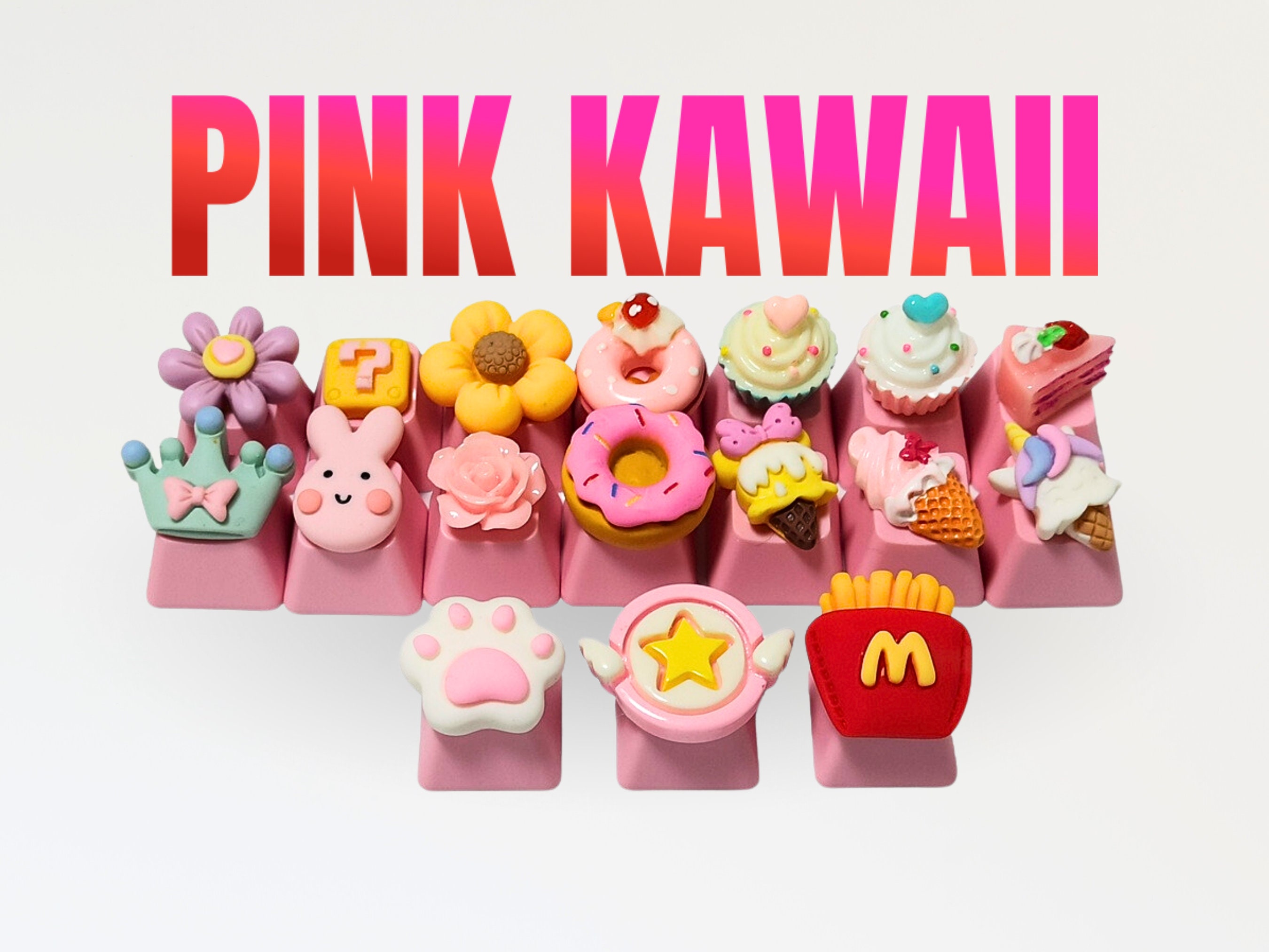 Pink Kawaii Keycap, Cute Keycap, Fast Food Keycap, Artisan Keycap, Keycap for MX Cherry Switches Mechanical Keyboard, Handmade Gift