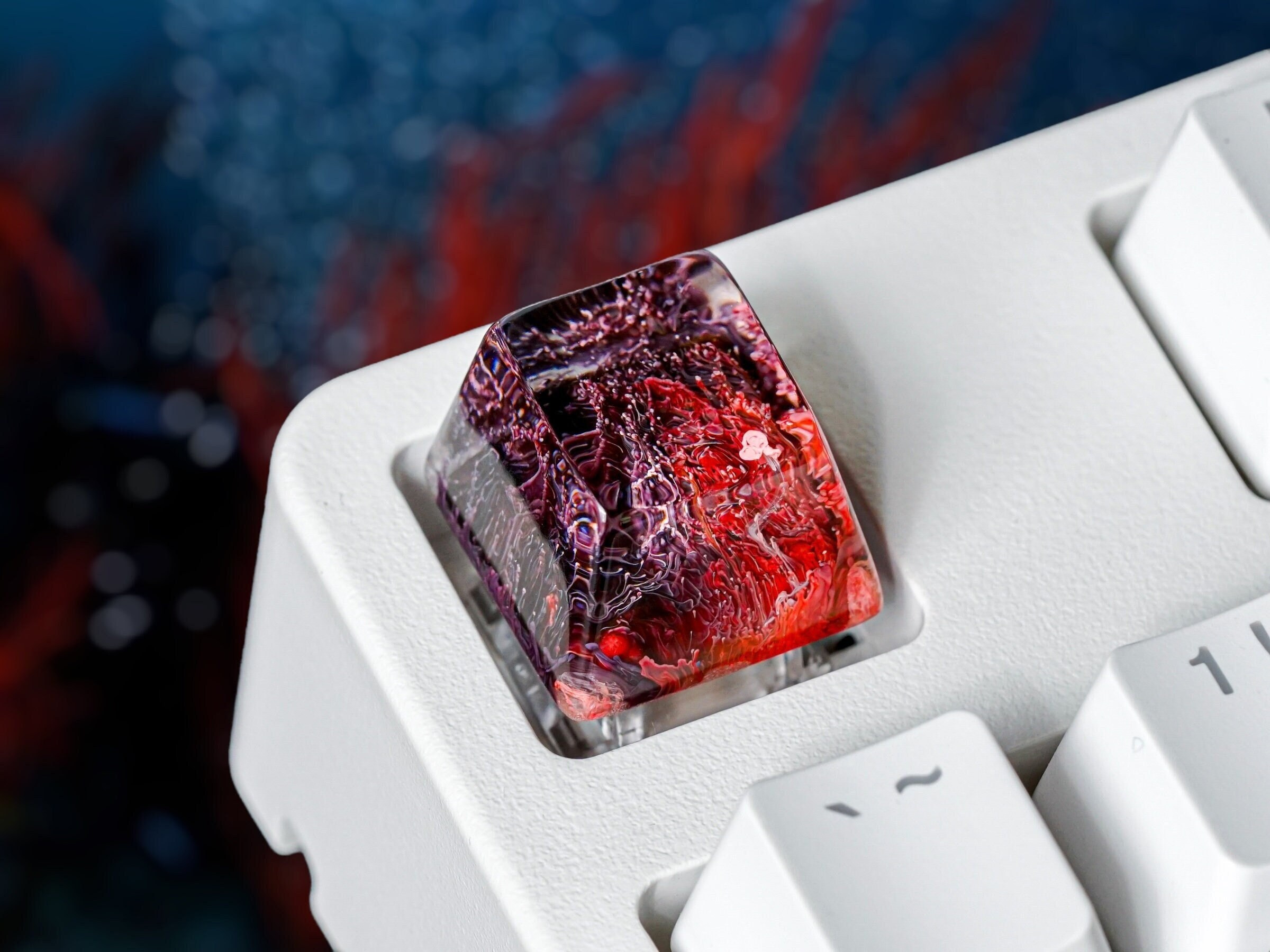 Red and Black Coral Keycap, Ocean Keycap, Artisan Keycap, Keycap for MX Cherry Switches Keyboard, Handmade Gift