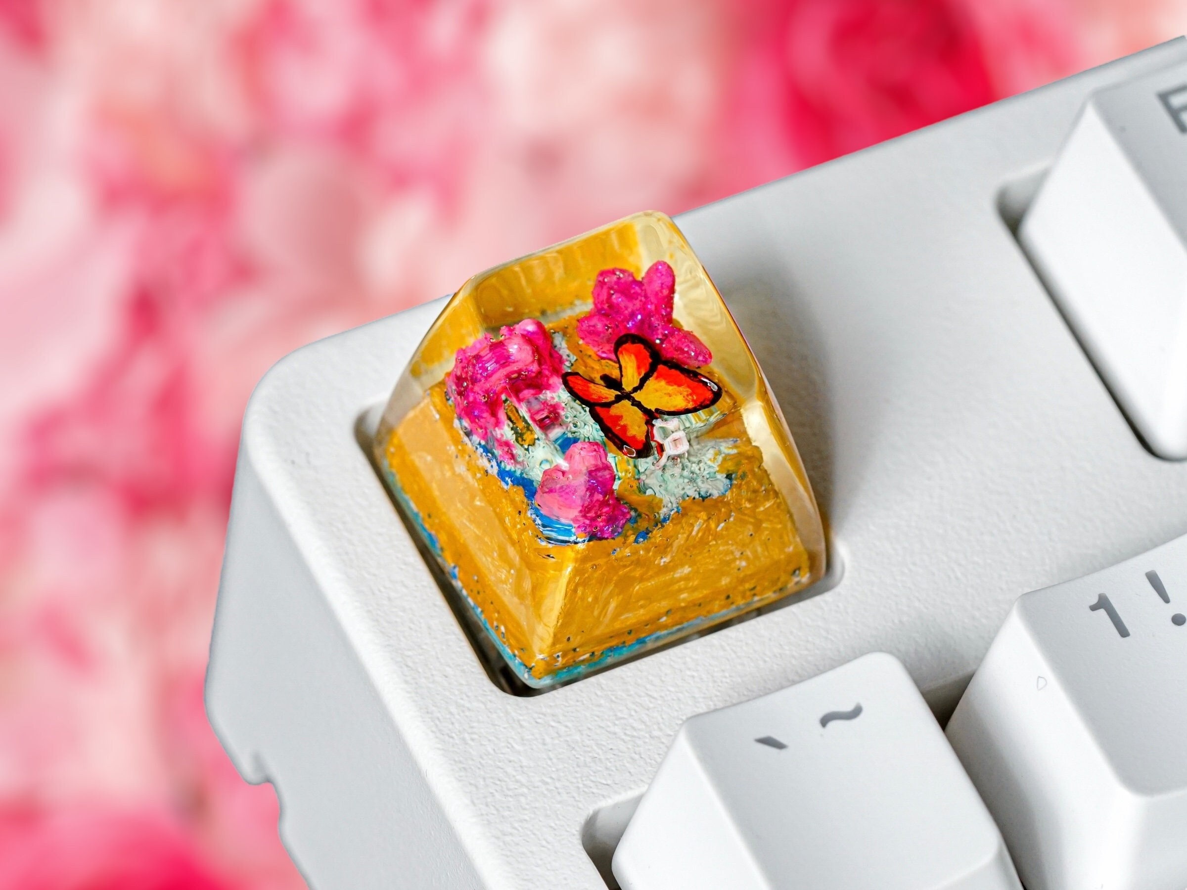 Butterfly Desert Keycap, Landscape Keycap, Artisan Keycap, Keycap for MX Cherry Mechanical Keyboard, Handmade Gift
