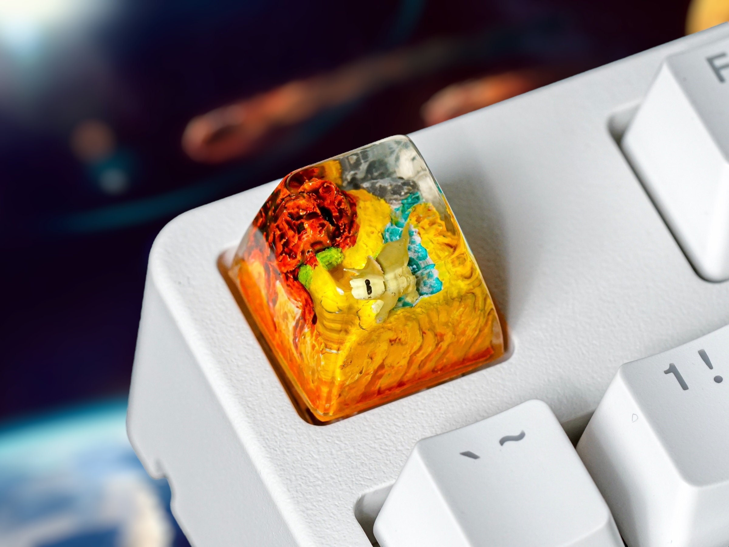 Yellow Brachiosaurus Keycap, SA Profile Keycap, Keycap for MX Cherry Switches Mechanical Keyboard, Handmade Gift
