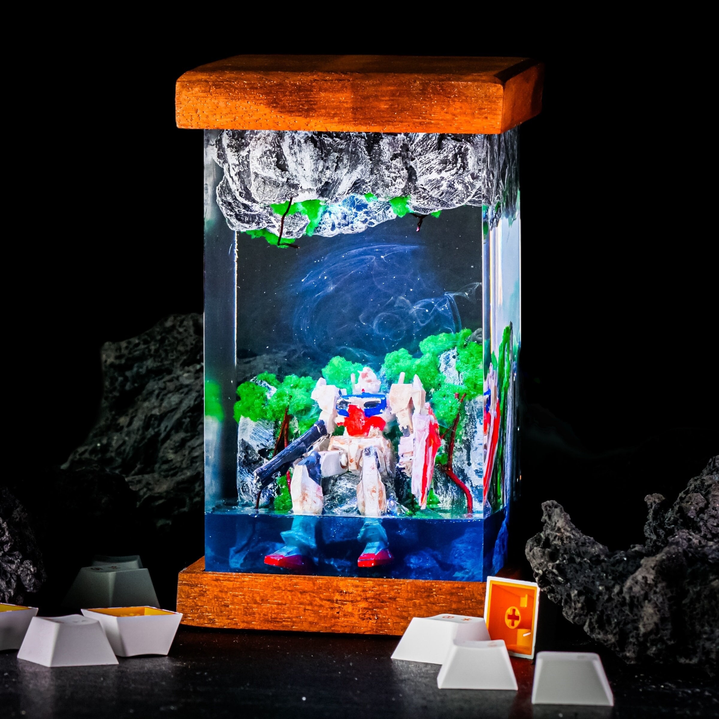Gundam Resin Lamp, Gundam in the Beach Night Light, Gumdam Diorama Lamp, Epoxy Resin Art, Home Decor, Gift for Him